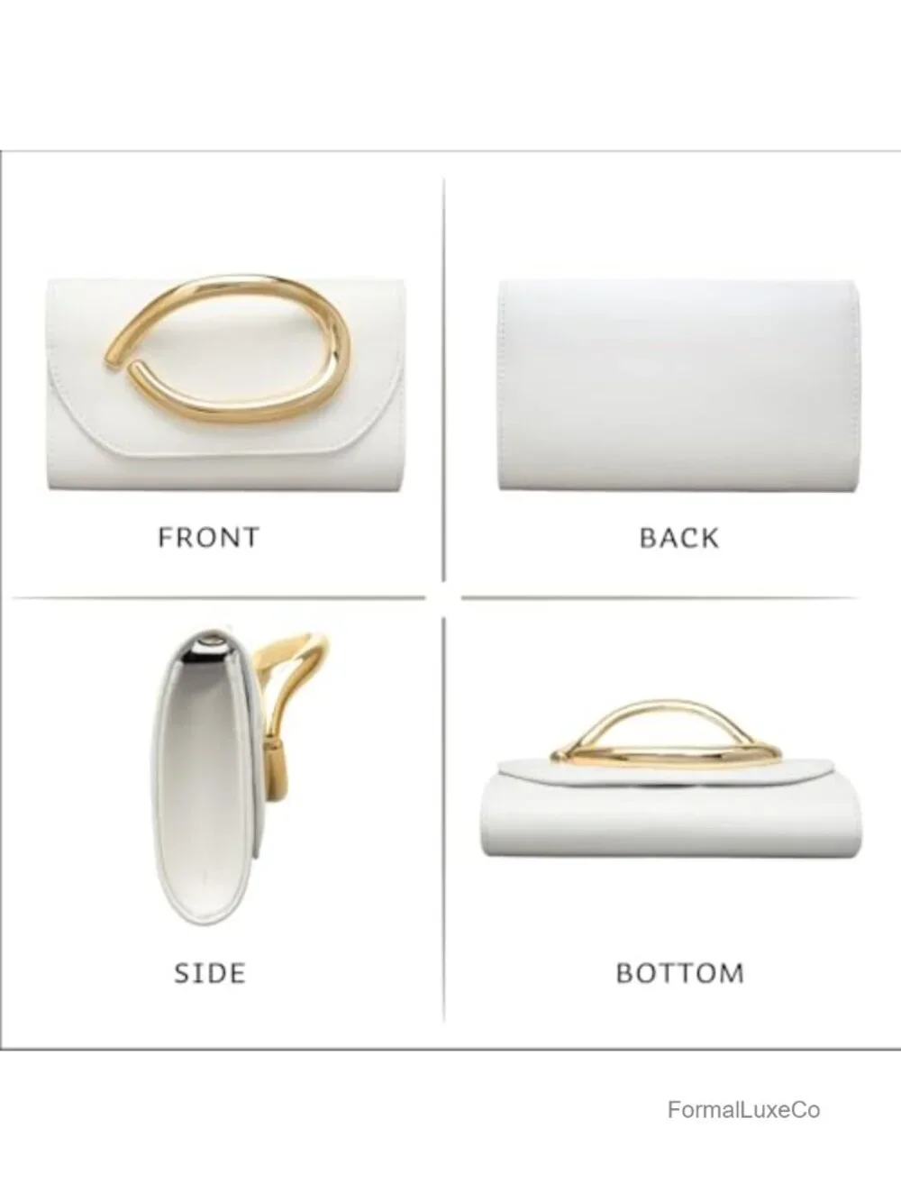 Vegan Leather Clutch Purse with 3D Gold Acrylic Handle & Chain, Formal Evening